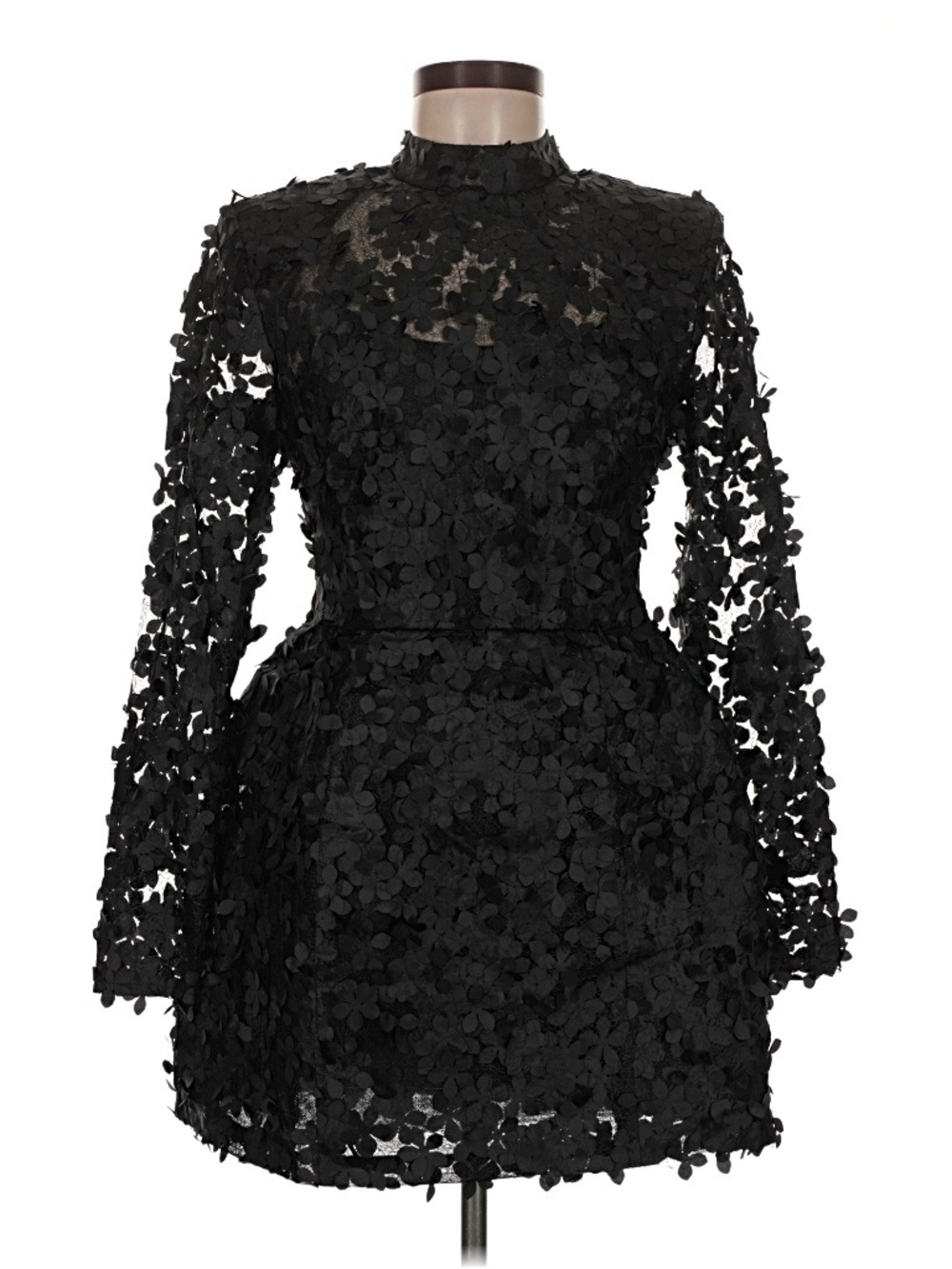 BCBGMaxAzria 3D Floral Appliqué Mini Dress Black Sz 6